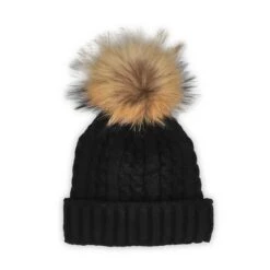 SoftMoc Women's Cable Stitch Hat With Fur Pom 10 SoftMoc Women's Cable Stitch Hat With Fur Pom -Softmoc HTEPH1 BLKFIN XXX 8