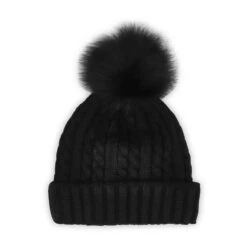 SoftMoc Women's Cable Stitch Hat With Fur Pom 9 SoftMoc Women's Cable Stitch Hat With Fur Pom -Softmoc HTEPH1 BLK XXX 4
