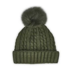 SoftMoc Women's Cable Stitch Hat With Fur Pom
