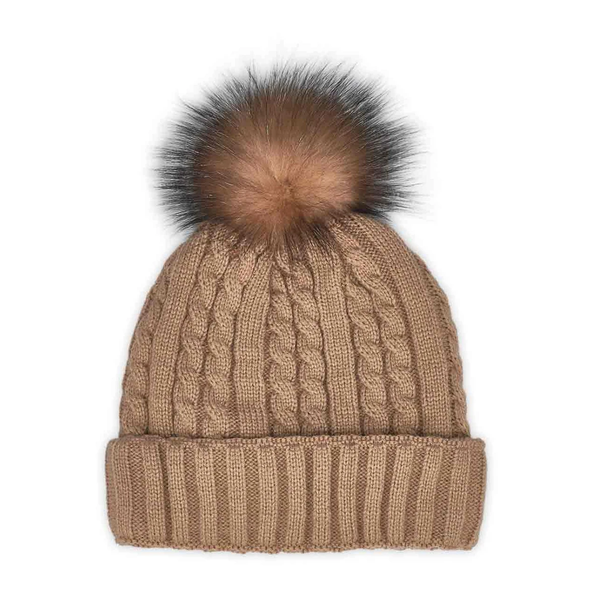 SoftMoc Women's Camel With Fur Pom Pom Cable 3 SoftMoc Women's Camel With Fur Pom Pom Cable
